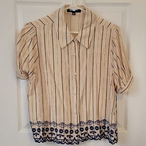 Elegant Beige and Navy Striped Blouse